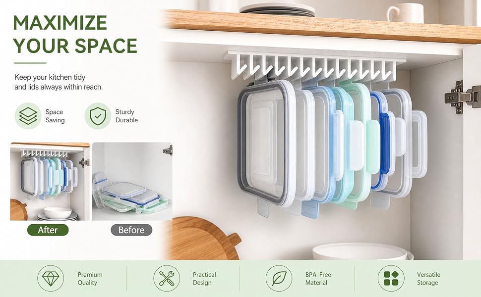 Lid Loft Lid Organizer, 10-Slot LidLoft Hanging Organizer in Cabinet