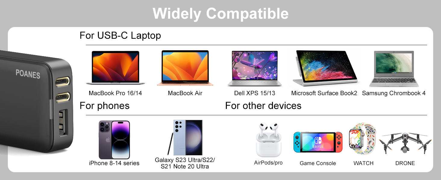 Compatible with Apple laptops, iPhones and other devices