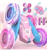 Remote Control Car for Girls, Pink RC Cars Double-Sided 360° Spin with Flashing Wheel Lights...