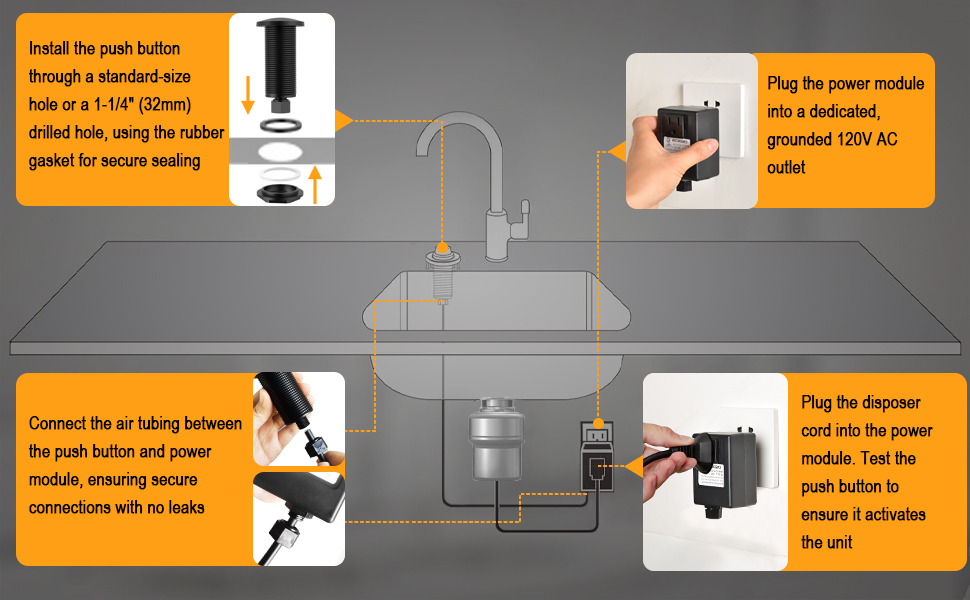Installation Steps for the AIR SWITCH KIT FOR GARBAGE DISPOSAL