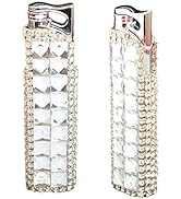 Rhinestone Bling Lighter Luxury Blue Torch Refillable Windproof Elegant Evening Party Gift Luxe (...