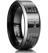 King Will 8mm Titanium Rings for Men Lord's Prayer Engraved Mens Cross Ring Vintage Religious Ban...
