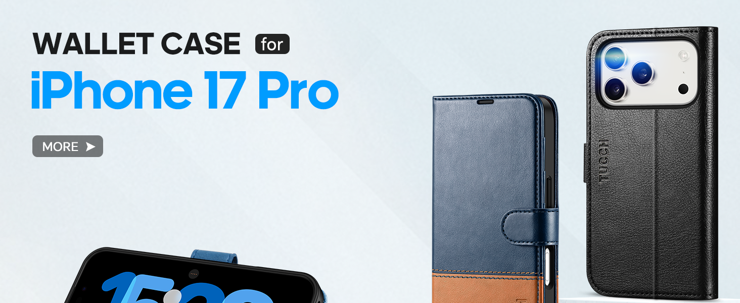 TUCCH Case Wallet for iPhone 17 Pro, TPU Shockproof Shell Stand PU Leather Stand Protective Cover