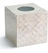 CHI AN HOME 5.9” Capiz Tissue Box Cover, Square Decorative Tissue Holder with Bottom Slider, Hand...