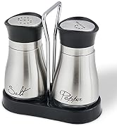Salt and Pepper Shakers Set, Stainless Steel with Glass Bottle for Table, RV, Camp, BBQ, Set of 2...