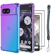 TANOVCEP Flexible Gradient TPU Case for Google Pixel 8a with Lanyard, [4in1]-9H Tempered Glass Sc...