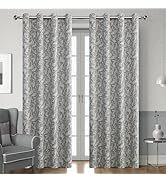 Erbnaryx 80% Blackout Curtains for Bedroom, Grey Scroll Floral Patterned Curtains 96 Inch Length ...