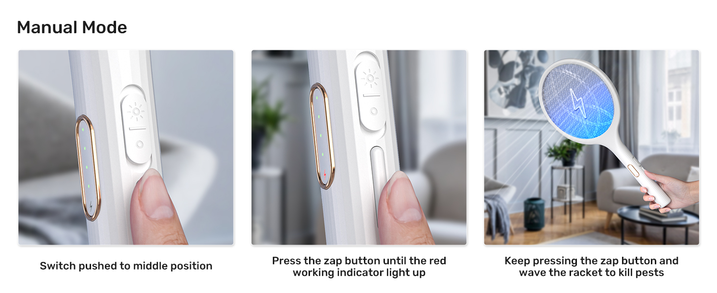 Electric Fly Swatter 4000V Bug Zapper Racket Dual Modes Mosquito Killer