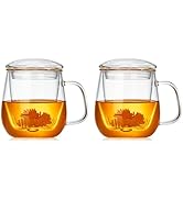 DOPUDO Glass Teacups 2 Pack Glass Tea Cup with Infuser and Lid, 17.6oz/520ml Large Borosilicate T...