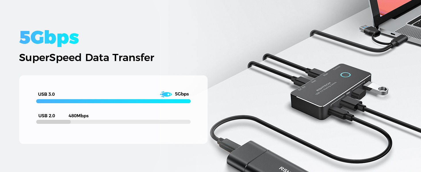 USB 3.0/USB C Switch 2 Computers Share 4 USB 3.0 Data Ports
