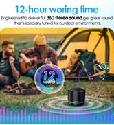 Keransean Small Bluetooth Speaker with Lights, BT5.4, 12H Battery Life & Noise Reduction Mic, Blu...