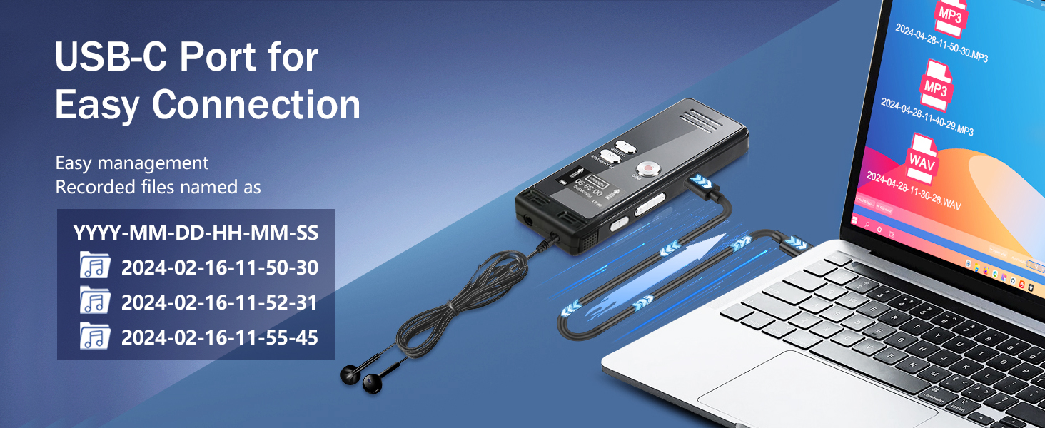  Dual Microphone 3072 Kbps A-B Repeat Recording, Voice Recorder for Lectures, Voice Recorder