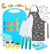 XLSXEXCL 27-Piece Kids Cooking and Baking Set with Complete Cooking Supplies, Dinosaur Apron for ...