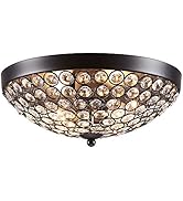 COTULIN Black Modern Elegant Crystal Ceiling Light,2-Light Flush Mount Chandelier Ceiling Light f...