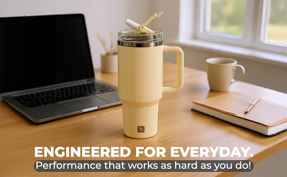 GEAR IQ 40 oz insulated tumbler on office desk for everyday use