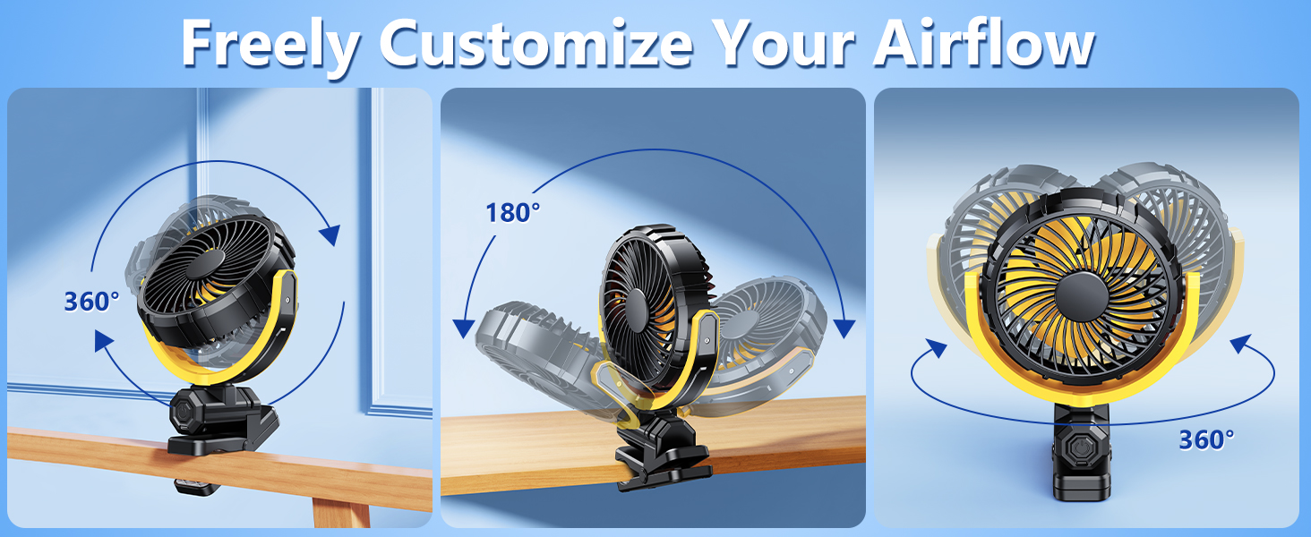 car fan battery powered can be 180° foldable 360° rotating freely adjust and customize airflow