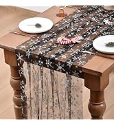 Joanlody Black Christmas Snowflake Table Runner Glitter Metallic Foil 10ft Seasonal Sheer Tulle T...