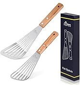 HOTEC Stainless Steel Thin Slotted Fish Turner Spatula with wooden handle
