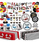 Race Car Birthday Party Decorations, All-in-1 Cars Birthday Decorations with Balloons Checkered P...