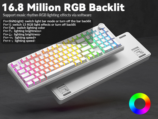 rgb backlit gaming keyboard with knob wireless mechanical keyboard clear keycaps lighted