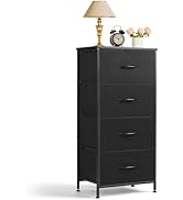Nightstand, 4 Drawer Dresser End Table Bedside Furniture with Wooden Top Steel Frame Fabric Bins ...