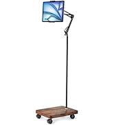 HULISEN Tablet Floor Stand with Wheels, 5lb Wood Base Rolling Tablet Stand, Adjustable Height &amp; A...