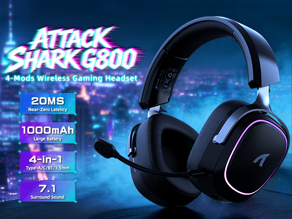 ATTACK SHARK G800 Wireless RGB Gaming Headset