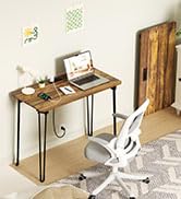 coeztt Small Desk, 31.5" Hairpin Legs Small Desk with Power Strip for Bedroom, Space Saving Foldi...
