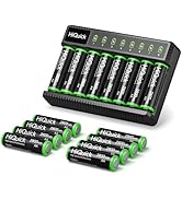 HiQuick Rechargeable AA Batteries with Charger, 8 Bay Smart Battery Charger for AA/AAA Ni-MH/NiCD...