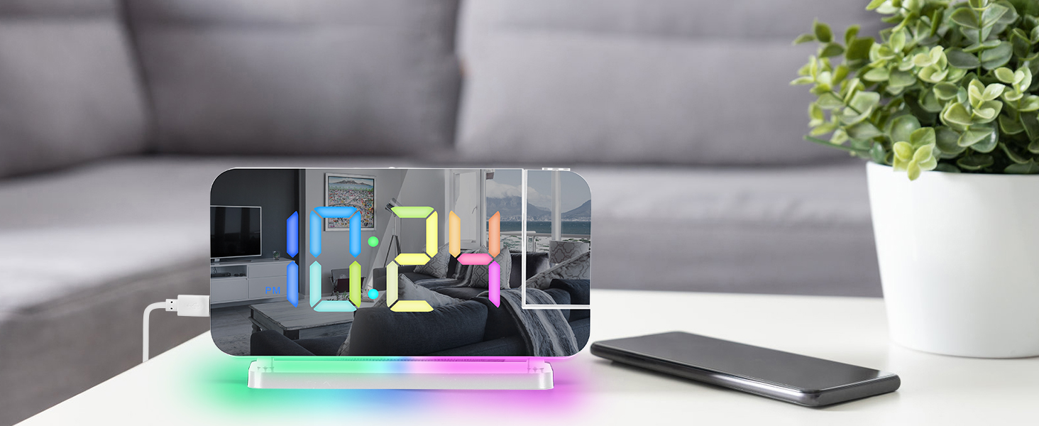 Projection Alarm Clock, LED Mirror Digital Clocks Large Display,with 180° Rotatable Projector