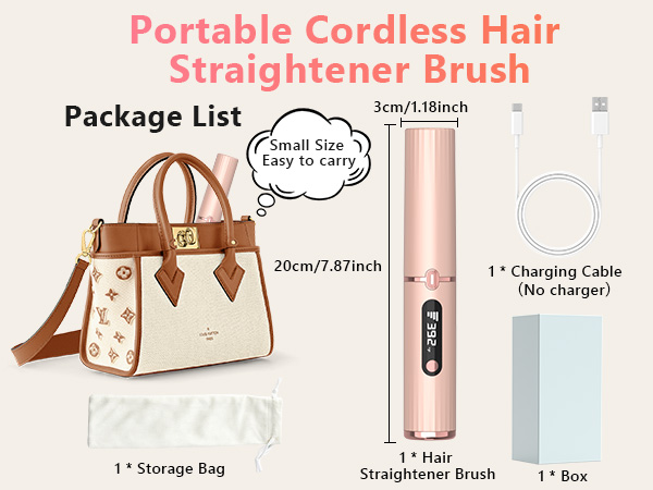 Cordless Hair Straightener Brush, Portable 4500mAh Rechargeable Straightening Comb, MCH Fast Heat