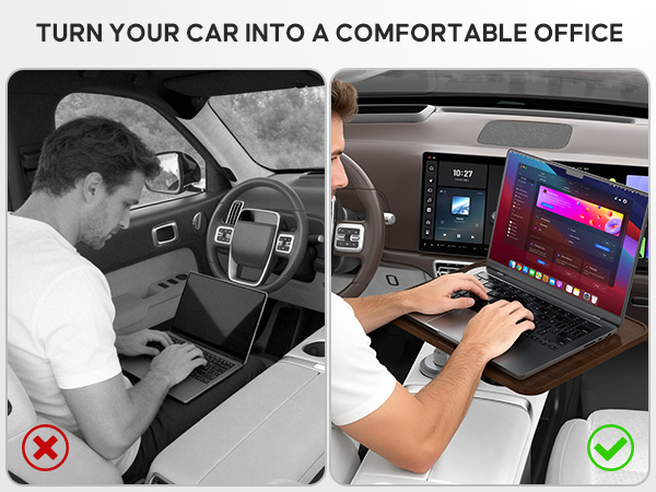 Car Desk Car Tray for Laptop &amp;amp; Food, Wooden Cup Holder Table with Adjustable Height