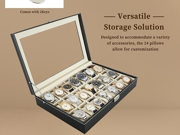 24 Slot Watch Case Waterproof Dustproof Lockable Watch Box Organizer