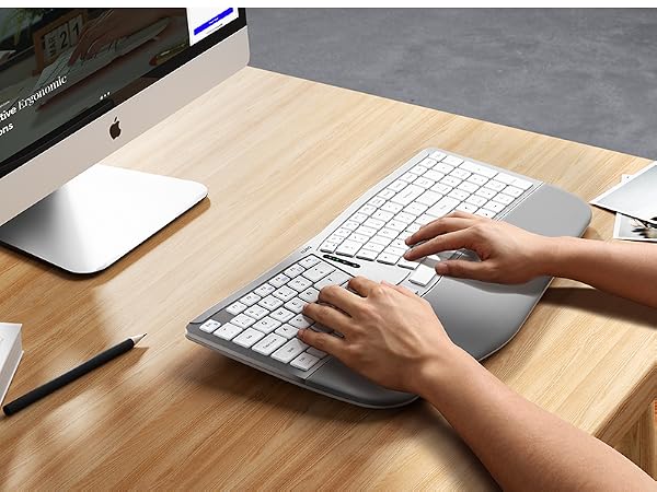 Ergonomic Keyboard Wireless Split Design Palm Rest Volcano Keycaps Natural Typing Type C USB Plug