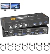 HDMI KVM Switch 4 Computers 2 Monitors with 3 USB3.0 Ports, 4K@60Hz Dual Monitor KVM Switch 4 Por...