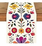 ANNA QUEEN Boho Floral Table Runner 13x72 Inch, Colorful Mexican Otomi-Style, Folk Art Table Deco...