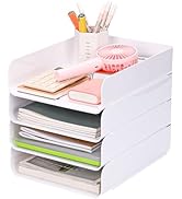 CiWiVOKi Set of 4 Office Organization and Storage, Clear PET Letter Tray Desk Organizer, Stackabl...