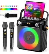 Karaoke Machine, Portable Bluetooth Speaker with 2 Wireless Microphones for Adults & Kids, Karaok...