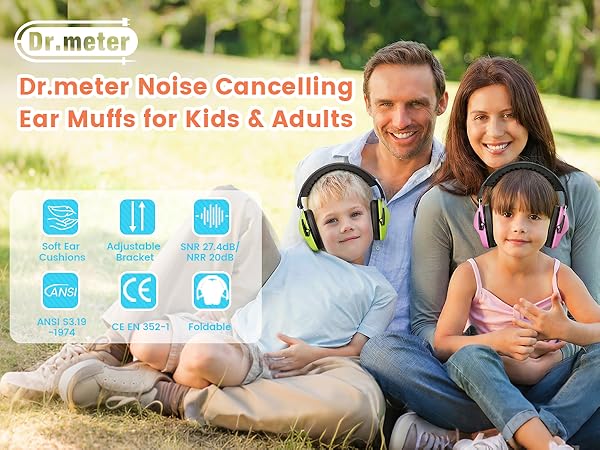 Dr.meter Ear Muffs for Noise Reduction: 27.4SNR Noise Cancelling Headphones for Kids Adjustable