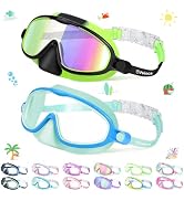 Vvinca 2 Pcs Kids-Swim-Goggles with Nose Cover, Swimming Diving Mask Wide View Anti Fog UV Anti S...