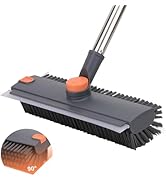 Floor Scrub Brush with 64" Long Handle - 360° Swivel Heads Household Push Brush with Squeegee and...