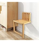 DOORTIAN Wall Mounted Folding Chair Solid Bamboo Porch Chair Door Shoe Cabinet Hidden Footstool F...