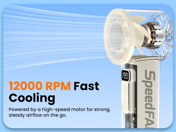 12000 RPM Fast Cooling Powered by a high-speed motor strong. steady airflowon the go