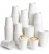 Biotakeware 8 oz Paper Coffee Cups, 300 Pack Bulk White Disposable Paper Cups for Hot &amp; Cold Beve...