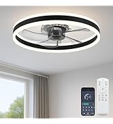 Fszdorj Ceiling Fan with Light, Upgraded 20‘’ Low Profile Fan, Flush Mount Ceiling Fan, 6 Speeds,...