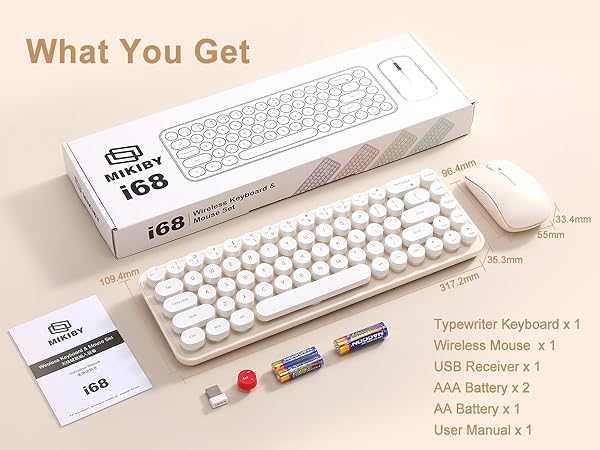i68 Wireless Typewriter Keyboard and Mouse Combo