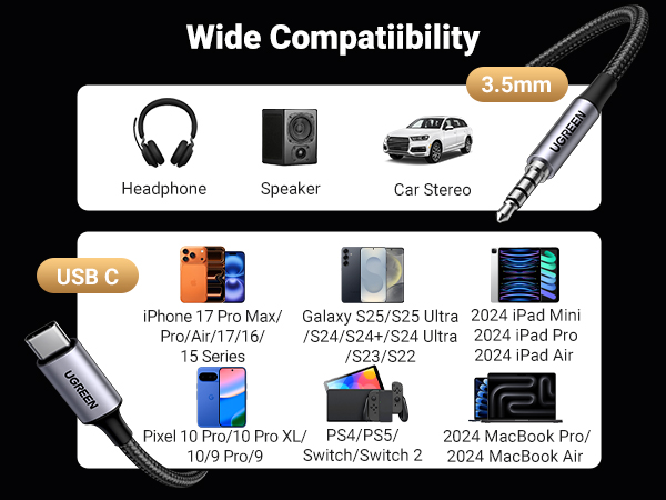 Wide Compatibility USB C to Aux adapter