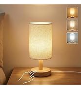Small Touch Bedside Table Lamp-3 Color Temperatures &amp; Stepless Dimming with USB Plug, Natural Rou...