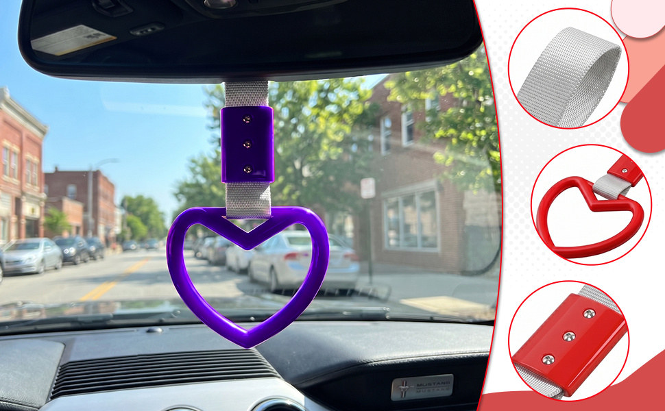 JRYEM 2PCS Heart Shaped Car Handle Straps