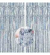 PartyWoo Foil Fringe Curtains Silver, 2 pcs 3.3x6.6 ft Silver Streamers, Fringe Backdrop, Tinsel ...